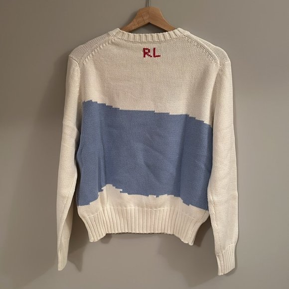NEW Polo Ralph Lauren American Flag Beach Sweater in White Ivory | size M - Picture 6 of 10
